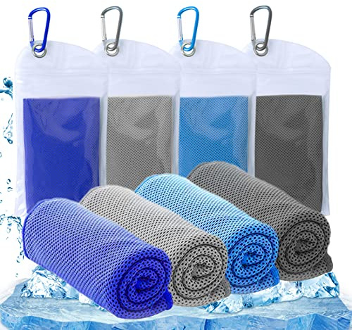 SZELAM Cooling Towel(40x12) Microfiber Towel Yoga Towel for Men or Women Ice Cold Towels for Yoga Gym Travel Camping Golf Football & Outdoor Sports 4 Packs (Blue/Grey/Dark blue/Dark grey)