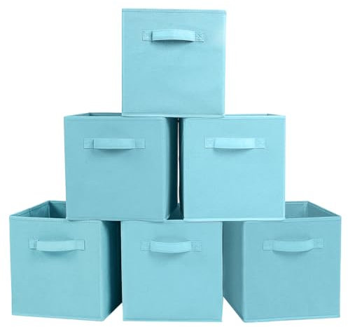 PowerKing Aufbewahrungsbox Organizer aus Stoff, 6er faltbar Aufbewahrungswürfel Aufbewahrung Box in Würfelform - Himmelblau