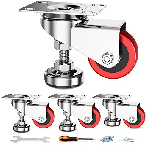 HomeGoGo 50 mm Nivellierrollen mit Schwenkplatte Schwerlast Transportrollen mit Einstellbarem Stoßfestem Fußpolster 360 Grad Robuste Lenkrollen für Werkbank Maschinen, Möbelrollen (4er Pack)