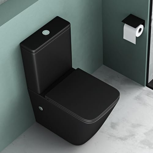Mai & Mai Stand-WC 112T aus Keramik spülrandloses-WC matt schwarz 36x63x82cm bodenstehende-Toilette inkl.Spülkasten