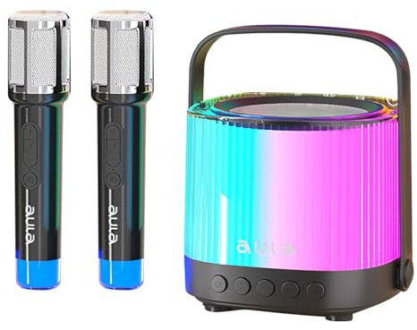Jasfyee Máquina De Karaoke con 2 Micrófonos Inalámbricos, Altavoz De Karaoke Bluetooth Portátil con Luces RGB para Niños Adultos Niñas Niños Regalo De Cumpleaños Hogar Suministros De Fiesta (Negro)