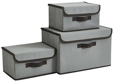 better+ 3-Pack Foldable Linen Storage Boxes with Lids - 2 Sizes (27x20x16cm x2, 38x25x24cm) for Wardrobe, Clothes & Toy Organization