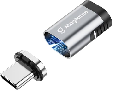 Magtame 240W Magnetisch USB C Adapter, Typ-C Magnet Adapter 24 Pin mit PD Schnellladung, 20Gbps Datenübertragung, 4K@60Hz Video für MacBook/iPhone 15/ROG Ally/Steam Deck/PS5 PSVR2/PS Portal, Gerade