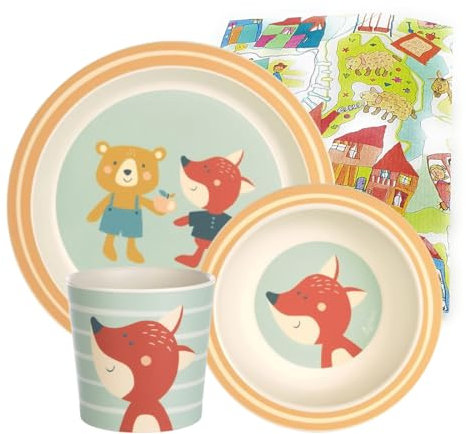 Sigikid Melamin Kinder-Geschirrset Taufgeschenk Kindgerecht Spülmaschinenfest (Fuchs/Bär 3-teilig)