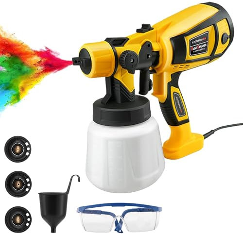 Pistola de Pintura,1000W HVLP Pulverizador Eléctrico con Contenedor de 1000ml, Flujo y Ángulo de Rociado Ajustables con 4 Boquillas y 3 Patrones de Pulverización, Pulverizador de Pintura para Muebles