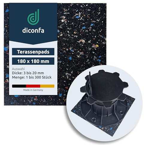 diconfa 300x Terrassenpads Gummigranulat 180x180mm, 3mm stark - WÄHLBAR - Dicke 3mm bis 20mm - Menge 1 bis 300 Stück - Gummipads Regenerat Plattenlager Stelzlager Terrassen-BAU Gerüstbau Transport