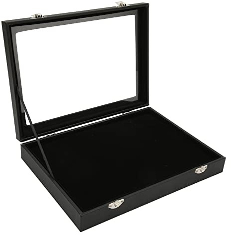 Ejoyous Dustproof Pin Display Case with Glass Lid, Wooden Storage Box for Badges, Brooches & Jewelry, Lockable Box 11x7.9x2in (Medium Size)