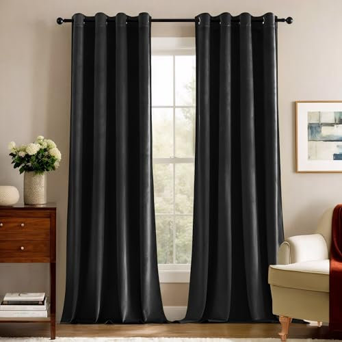 Deconovo Verdunklungsvorhänge Blickdichte Vorhänge Gardinen Samt Schlafzimmer Vorhang für Zuhause Thermovorhang, 280x140 cm(HöhexBreite), Schwarz, 2er Set