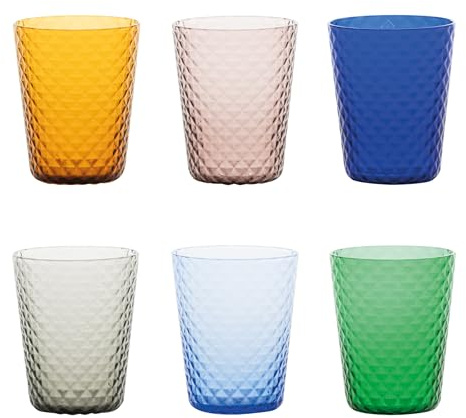 Zafferano Isolano Becher Bunte Trinkgläser 6er Set, Bunte Wassergläser 330 ml, Stapelbar, Spülmaschinenfest, Farblich sortiert