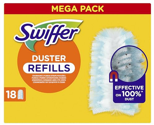 Swiffer Duster Plumero recargas, 18 Unidades, atrapa y retiene 3 x más Polvo y Cabello Que un Plumero Tradicional, eficaz contra el 100% de los Polvo, Mango se Vende por Separado