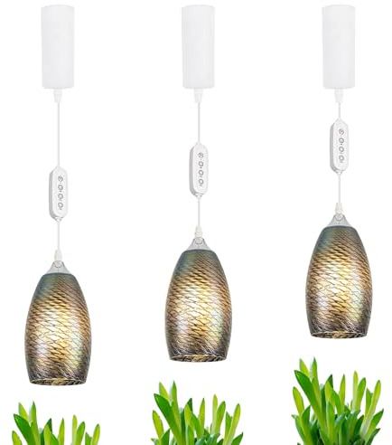 SKIVTGLAMP Adjustable Height Full Spectrum 10W Plant Growing Lamp H-Type Track Pendants, Colored Aqua Swirl Marble Oval Bell Glass, Blown Cover AUTO Timer for Basil Indoor Green House, Customizable