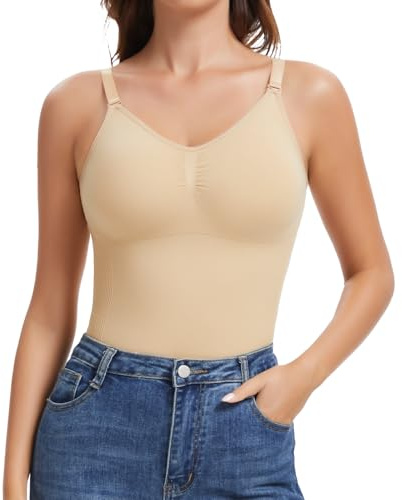 Joyshaper Reggiseno Canottiere da Donna Shapewear Pancia Piatta Canottiera Modellante Top con Spalline Imbottito Compressione Canottiera Senza Cuciture Body Shaper, Beige-1, XL
