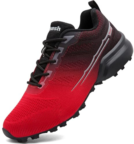Dhinash Chaussures de Trail Homme Chaussures Basses de Randonnée Baskets Trekking Running Outdoor Respirantes Antidérapantes Légères pour Montagne, Marche et Quotidien Rouge Noir Taille 43