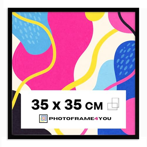 Photoframe4you - Marcos 35x35 cm - Negro - Acrílico irrompible - Cuadro minimalista de MDF para pósters, puzzles, certificados y más - Decoración moderna, portarretratos vertical y horizontal - Arco