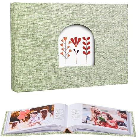 Fotoalbum Einsteckalbum, Leinen Fotoalbum mit Frontfenster, 36 Seiten Einsteckalbum 10x15cm, Photo Album für Hoch und Querformat Fotos Bilder, Aufbewahrung von Hochzeit, Postkarten, Reise (Hellgrün)
