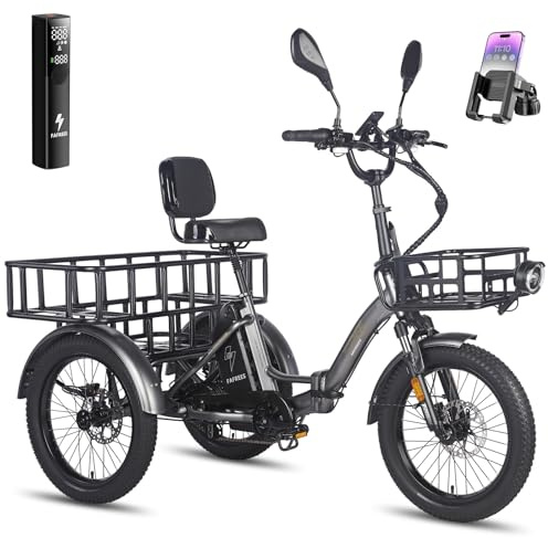 Fafrees F20 MATE Foldable Electric Tricycle for Adults | 3 Wheel Electric Trike Cargo Ebike, Hydraulic Brakes Dual Suspension, 23.45AH Long Range Battery (Extended Rear + Front + STD Rear Rack, Black)