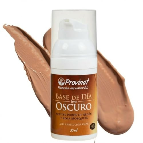 PROVINAT Base Maquillaje con Protector Solar 50 Color Oscuro. CC Cream Alta Cobertura Hidratante con Aceite de Argán, Aloe Vera y Rosa Mosqueta y Vitamina A. Para Todo Tipo de Pieles