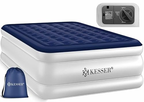 KESSER Materasso gonfiabile, autogonfiabile, con pompa elettrica integrata, materasso ad aria, per campeggio o uso domestico, con tasca, adatto per 2 persone, 203 x 152,5 x 51 cm