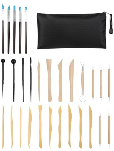 ALONK 30 Stück Modellierwerkzeug Set, Töpferwerkzeug Mit Aufbewahrungstasche für Modellierung,Schnitzen, DIY-Handwerk & Künstlerische Modellier Masse