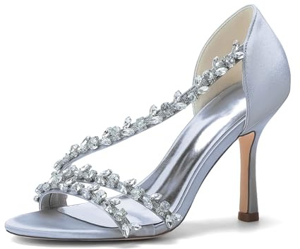 Genérico Sandalias De Novia Mujer En Satén Punta Abierta Tacón Alto Stiletto con Tiras Cruzadas De Strass Zapatos Elegantes para Boda, Fiesta, Ceremonia Y Noche
