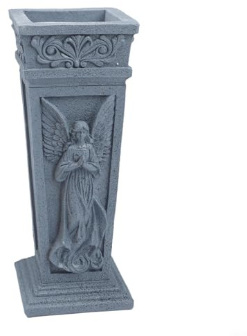 FUANA Jarrón de resina para cementerio de ángel, soporte de flores conmemorativas con estaca de metal para estabilidad de tumbas, adorno de jardín al aire libre con drenaje