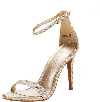 DREAM PAIRS Women's High Heels Flower Ankle Strap Stilettos Round Open Toe Dressy Sexy Sandals,Size 8.5,Gold/Glitter,KARRIE