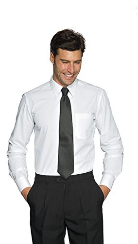 Isacco Camicia da Uomo Bianca da Lavoro - Marca Italiana Perfetta per camerieri, baristi, Bar Man - Tessuto Leggero e Traspirante e Comodo Taschino sul Cuore (M)