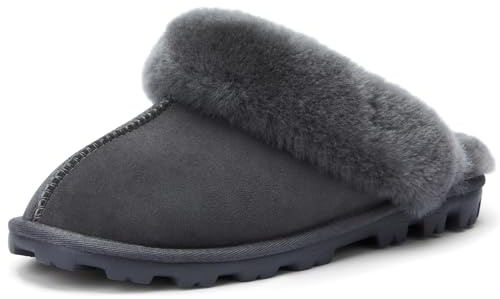 WaySoft Australian Sheepskin Women’s Slippers, 100% Shearling Wool, Hard Sole, Warm Fuzzy Indoor Outdoor