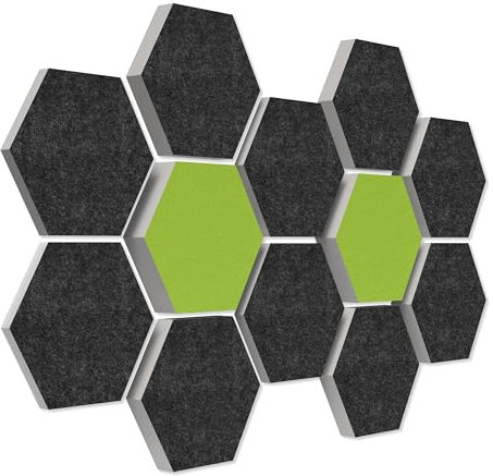 platino24 Schallabsorber COLORE aus Basotec G+ I Akustikpaneele mit Akustikfilz I 3D Wand-Paneele mit 12 Waben in Anthrazit + Hellgrün I Akustikplatten zur Schalldämmung in Büro, Studio & Wohnung