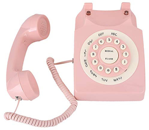 Telefono di casa retrò, telefono cablato anni '80, stile telefono europeo rosa, qualità del suono ad alta definizione, con grandi pulsanti chiari, telefono rotante, per l'ufficio a casa