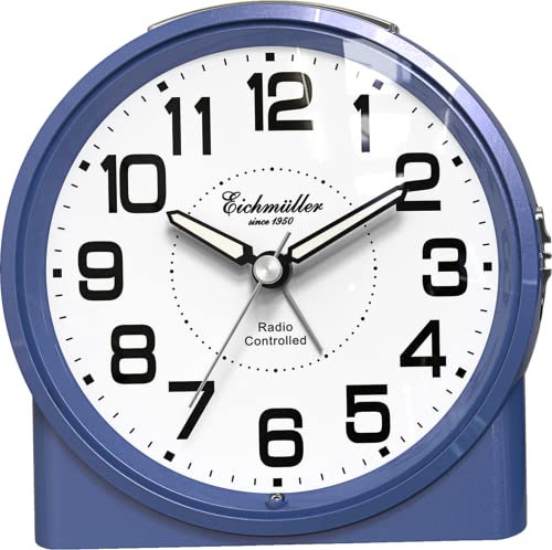Eichmüller Funkwecker Blau mit Licht, Alarm, Schlummer und Leuchtzeiger, EM_9890-03