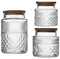 Vorratsdosen aus Glas, Vintage-Geprägte Glasdosen, Livejun Lebensmittel-Müsli-Vorratsdosen mit Bambusdeckel, Speisekammer, Set 3-teiliges Glasglas in 1.700 ml/1.134 ml/567 ml 0.0 g (0.08 Rund)