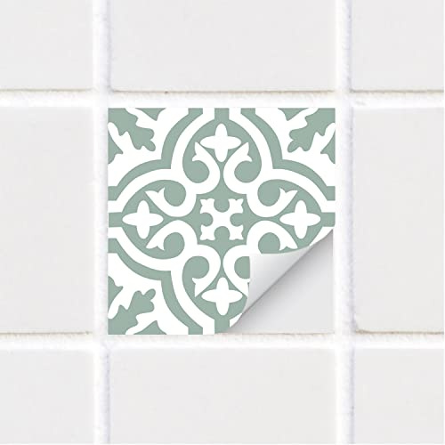 funlife 50 PCS 15X15cm Self-Adhesive Tile Stickers, Textured Vinyl Stick on Tiles, Backsplash Wall Art Decal for Kitchen DIY Decoration, Sage Green Vintage Pattern