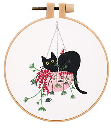 JSRQT Chat Broderie Starter Kits, DIY Point de Croix Kit de Démarrage de Broderie,Cat Embroidery Starter Kit pour Débutant