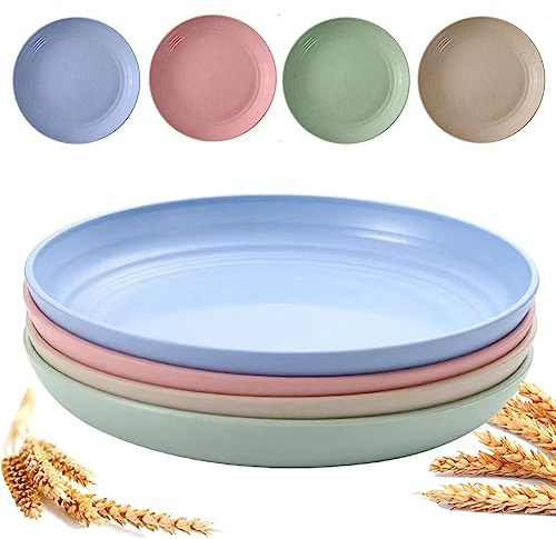 9 Inch Unbreakable Wheat Straw Plates - Reusable Plate Set - Dishwasher & Microwave Safe - Dinner Dishes Lightweight Plates Salad Kids Adult Plate for Kitchen Camping - BPA Free (Plate-9in)
