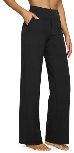 G4Free Petite Wide Leg Pants for Women Yoga Dress Pants with Pockets Straight Leg Sweatpants Stretch Business Casual Work Pants(Black,S,Petite)