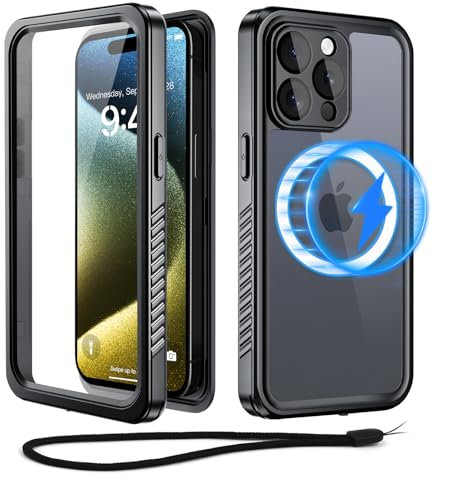Beeasy für iPhone 15 Pro Max Hülle Wasserdicht für MagSafe, 360 Grad Outdoor Schutzhülle mit Displayschutz, Wasserfest Handyhülle Staubdicht Stoßfest Panzerhülle iPhone 15 Pro Max Case 6,7 - Schwarz