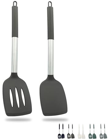 ZAIGON 2er Set Robuste, Antihaftbeschichtete Silikon Pfannenwender - Hitzebeständig und BPA-frei - Ideales Kochutensil für Fisch, Eier und Pfannkuchen (Schokoladenbraun)