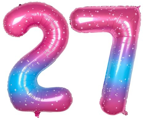 Ponmoo 40 inches Foil Balloons Numbers 27/72 Pink-Blue Gradient (101cm), Inflatable Helium or Air, Giant Balloon Number 0-9, 10-100, Grand Balloons for Anniversary Wedding Birthday Party Decoration