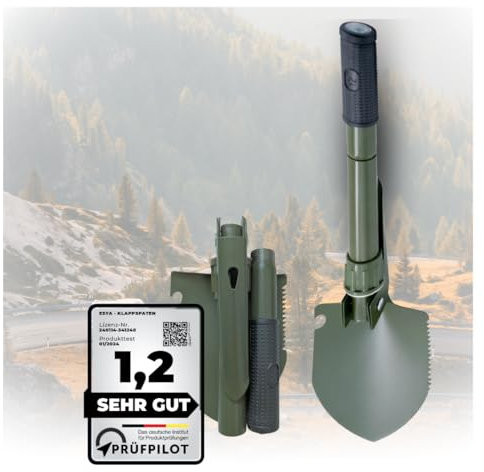 ESYA® Camping | Pelle pliante en acier au carbone de haute qualité | 12 fonctions | pelle, pioche pointue, boussole | pelle de camping, camping, jardin, randonnée, survie, armée, armée, militaire,