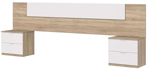 Miroytengo Pack de Muebles de Dormitorio Estilo Nórdico en Color Roble Canadian y Blanco Artik con Cama 150x190 cm, Cabecero, Mesitas, Cómoda y Armario