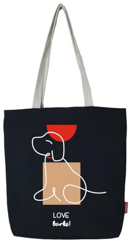 hello-bags. Bolso Tote bag. Con cremallera, forro y bolsillo interior. Exterior: Algodón 100%. Incluye sobre kraft de regalo. Modelo LOVEBARKS. Color: Crudo/Negro. Medidas: 37x38 cm.