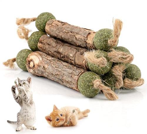 Svalor Katzenminze Sticks Set, 6 Stück Matatabi Katzensticks mit Katzenminze Ball, Natürlich Interaktives Katzenspielzeug Zum Schleifen von Zähnen für Katzen, Beißen, Kauen