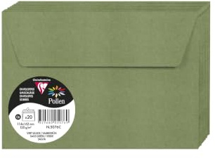 Clairefontaine 5076C - ett paket med 20 självhäftande kuvert - C6-format 11,4 x 16,2 cm - 120 g/m² - salviagröna färger - inbjudan till evenemang och korrespondens - pollenintervall - premium slätt
