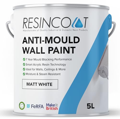Anti Mould Paint, Prevent & Control Mould on Walls & Ceilings, Quick Drying, Easy DIY Paint, Steam & Moisture Resistant, Ideal for Bathrooms, Kitchens & More, Brilliant White, Matt Finish, 5 Litres