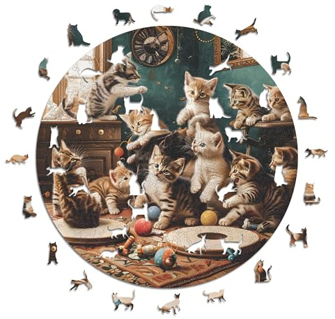 Iconic Puzzles - Lekfulla kattungar 100% hållbart träpussel, gåvor för barn och vuxna, storlek L, 600 stycken