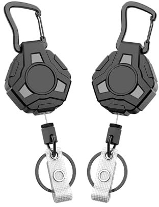 2 Piezas Llaveros Extensible Retráctiles, Llavero Retractil Porta Tarjetas, Mosquetón de Carrete con Cable Acero de 81cm con Carabinero para Tarjetas de Identificación