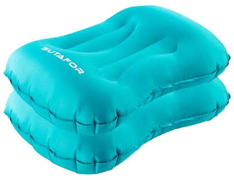 SUTAFOR 2Pcs Coussin de Voyage Ultraléger 73g Oreillers de Camping Coussin Gonflable de Plage Coussin en TPU pour Randonnée Extérieur, Bleu Paon