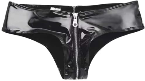 Women Sexy Leather Thong Zipper Knicker Wet Look G-String Low Rise Panties