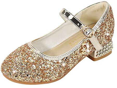 Elegantes zapatos de baile de princesa para niñas pequeñas con lentejuelas brillantes adornos para ocasiones festivas, dorado, 26 EU